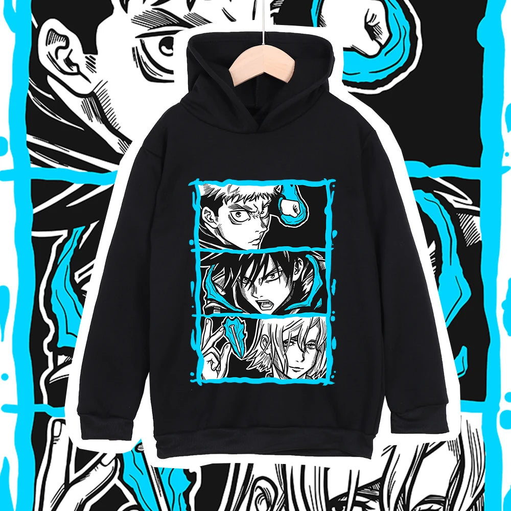Sweat à capuche enfant noir avec motif Jujutsu en 3 panneaux, poche kangourou