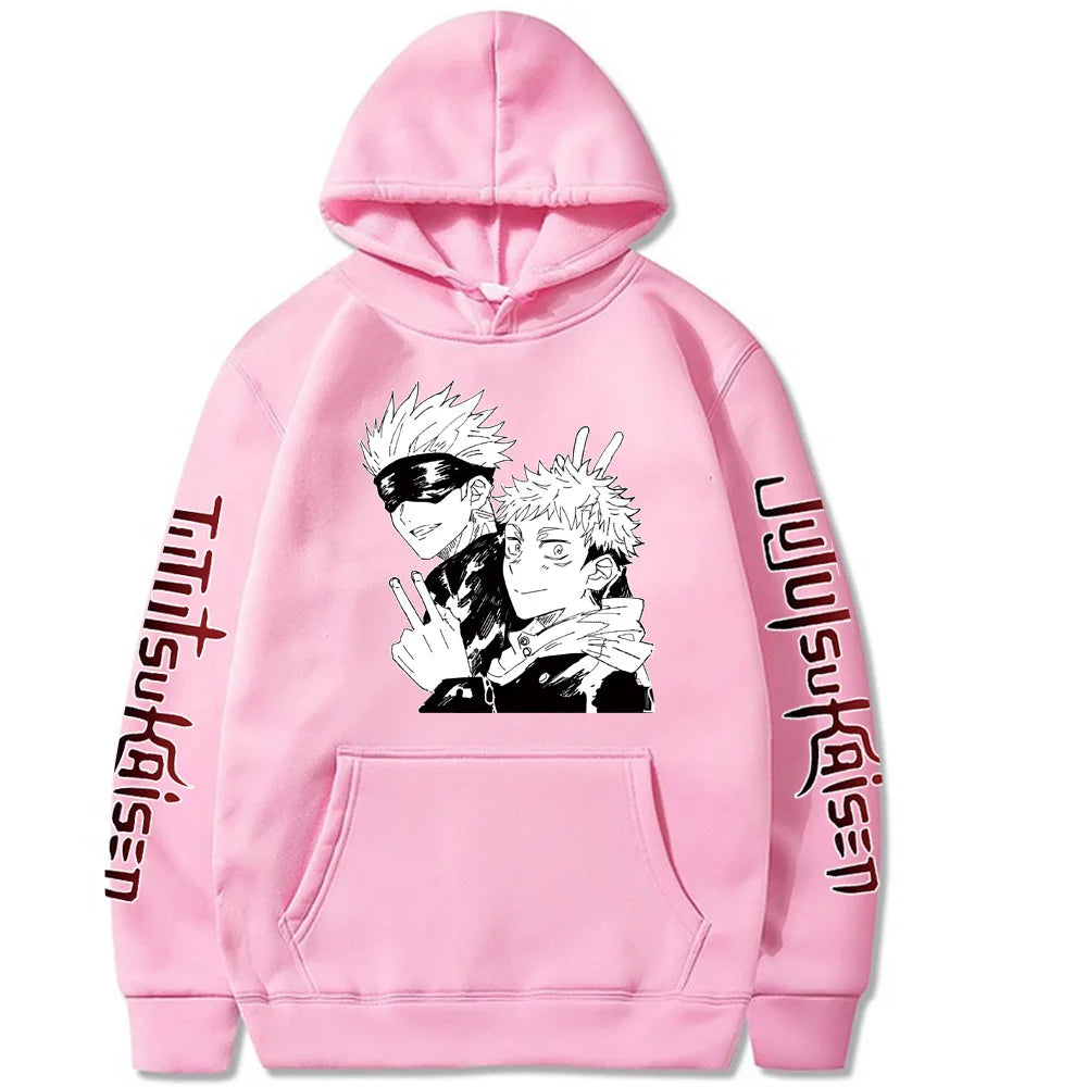 Hoodie rose clair à capuche, visuel de personnages sur la poitrine, poche kangourou