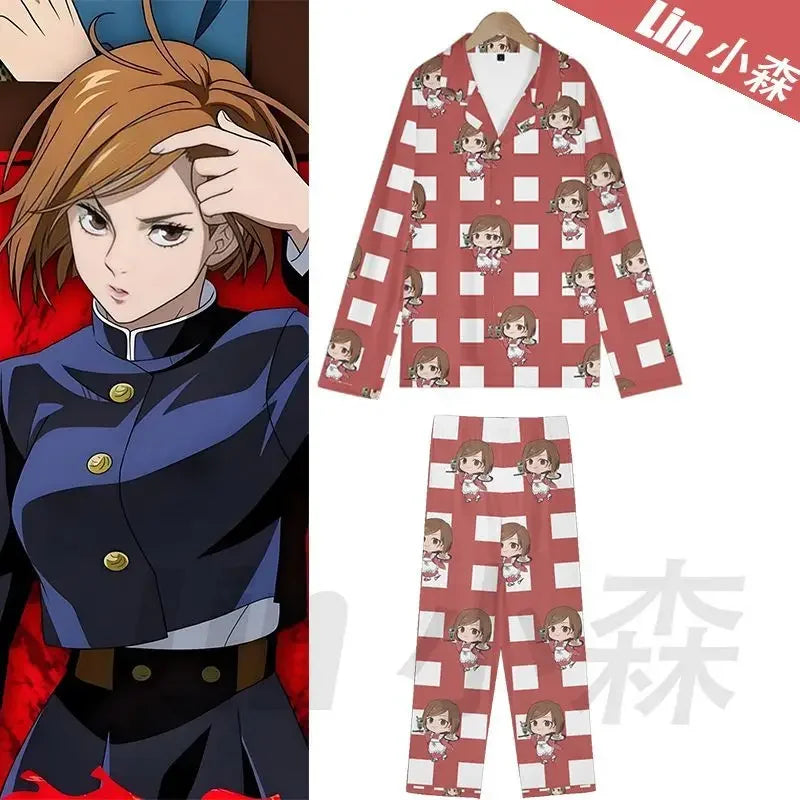 Women’s pajama top, red with character print, button front and collared neckline