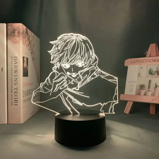 Lampe LED en forme de personnage Yuta Okkotsu, socle noir et silhouette lumineuse blanche.