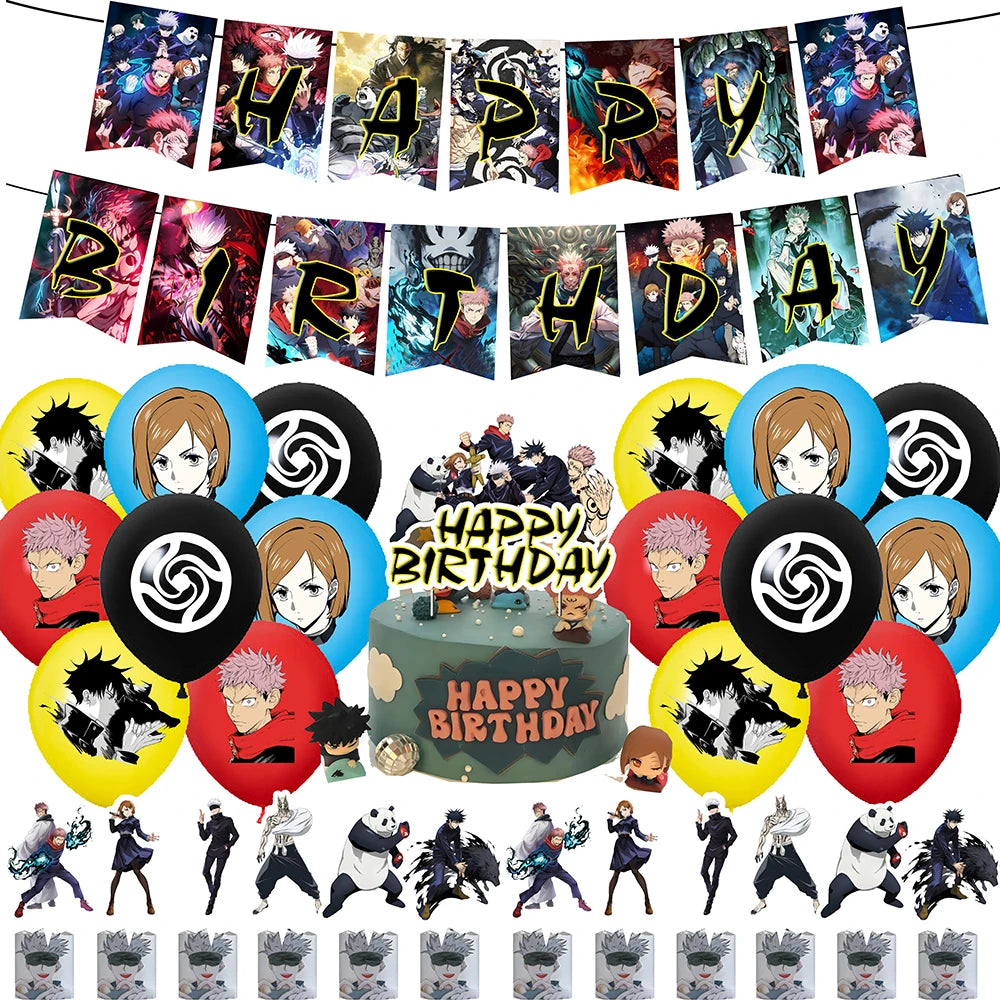 Décoration anniversaire Jujutsu Kaisen : banderoles, ballon chiffre et ballons ronds