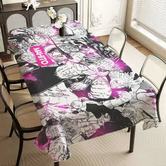 Nappe rectangulaire manga noir et blanc avec accents violet, motifs Mahito.