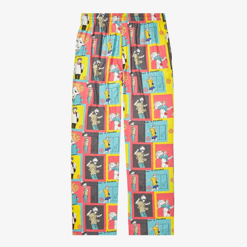 Pantalon de pyjama ample multicolore à vignettes de personnages, jambes droites