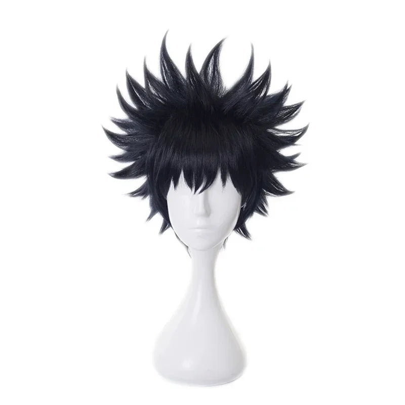 Perruque cosplay noire, cheveux ébouriffés et coupe en pointes