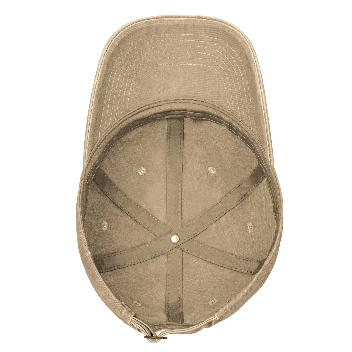 Casquette kaki, vue arrière avec coutures centrales et œillets