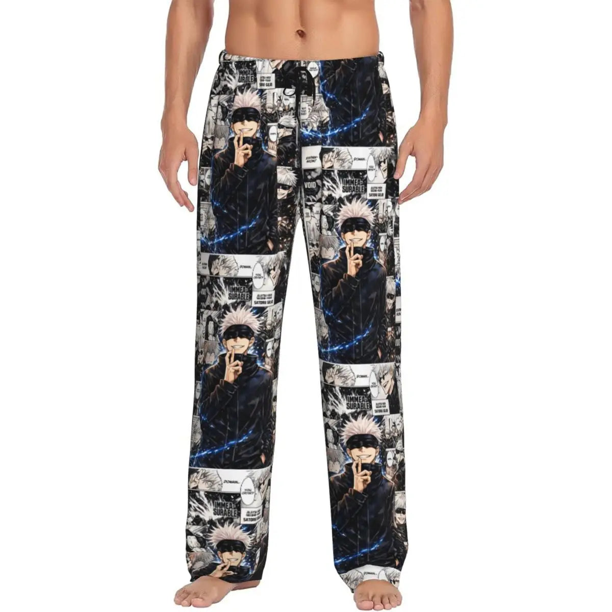 Pantalon de pyjama long noir à motifs manga Jujutsu Kaisen, taille élastique