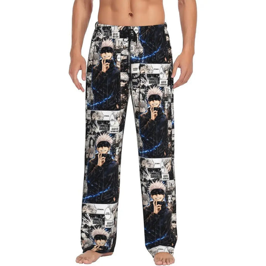 Pantalon de pyjama long noir à motifs manga Jujutsu Kaisen, taille élastique