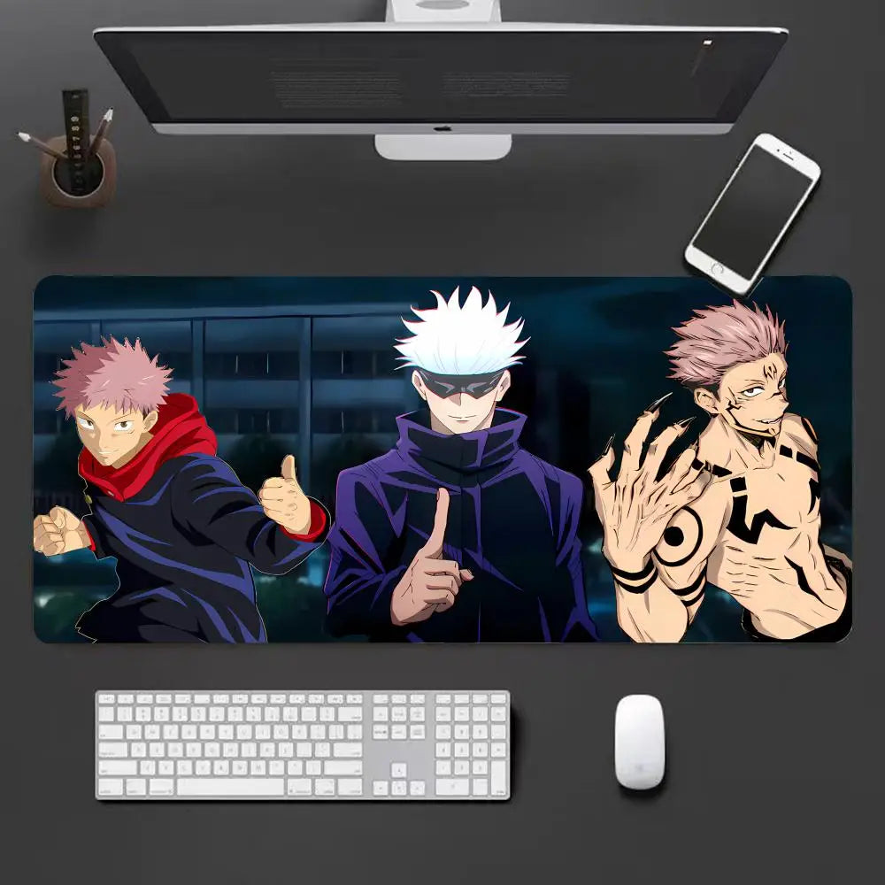 Tapis de souris rectangulaire Jujutsu Kaisen avec Yuji, Gojo et Sukuna.
