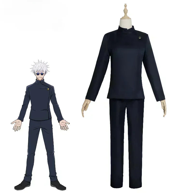 Costume sombre sur mannequin : veste à col montant et pantalon long