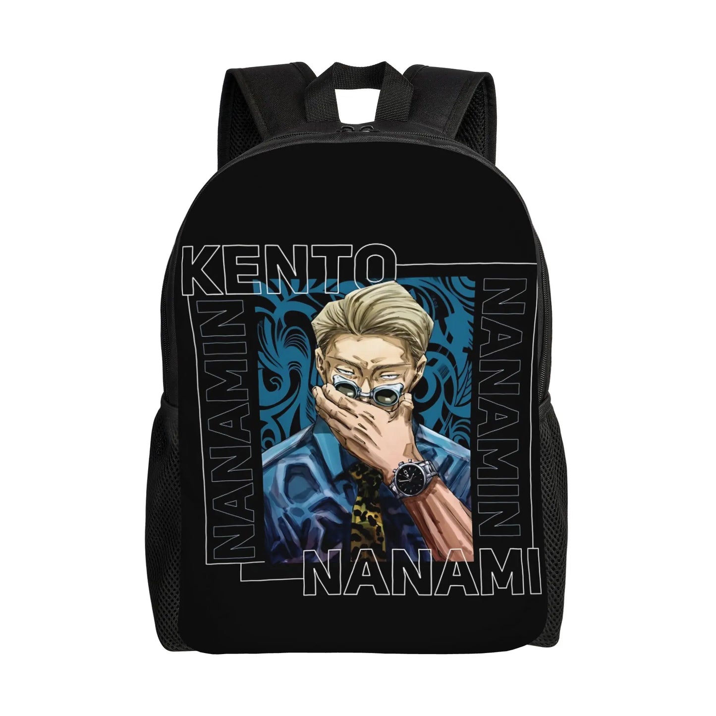 Sac à dos noir avec portrait Kento Nanami imprimé et bretelles rembourrées