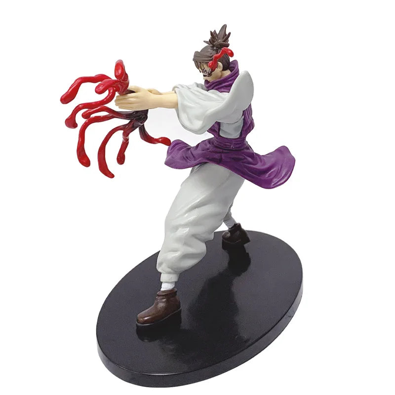 Figurine Choso, tenue blanche et violet, tendrils rouges, bras tendu sur socle noir.