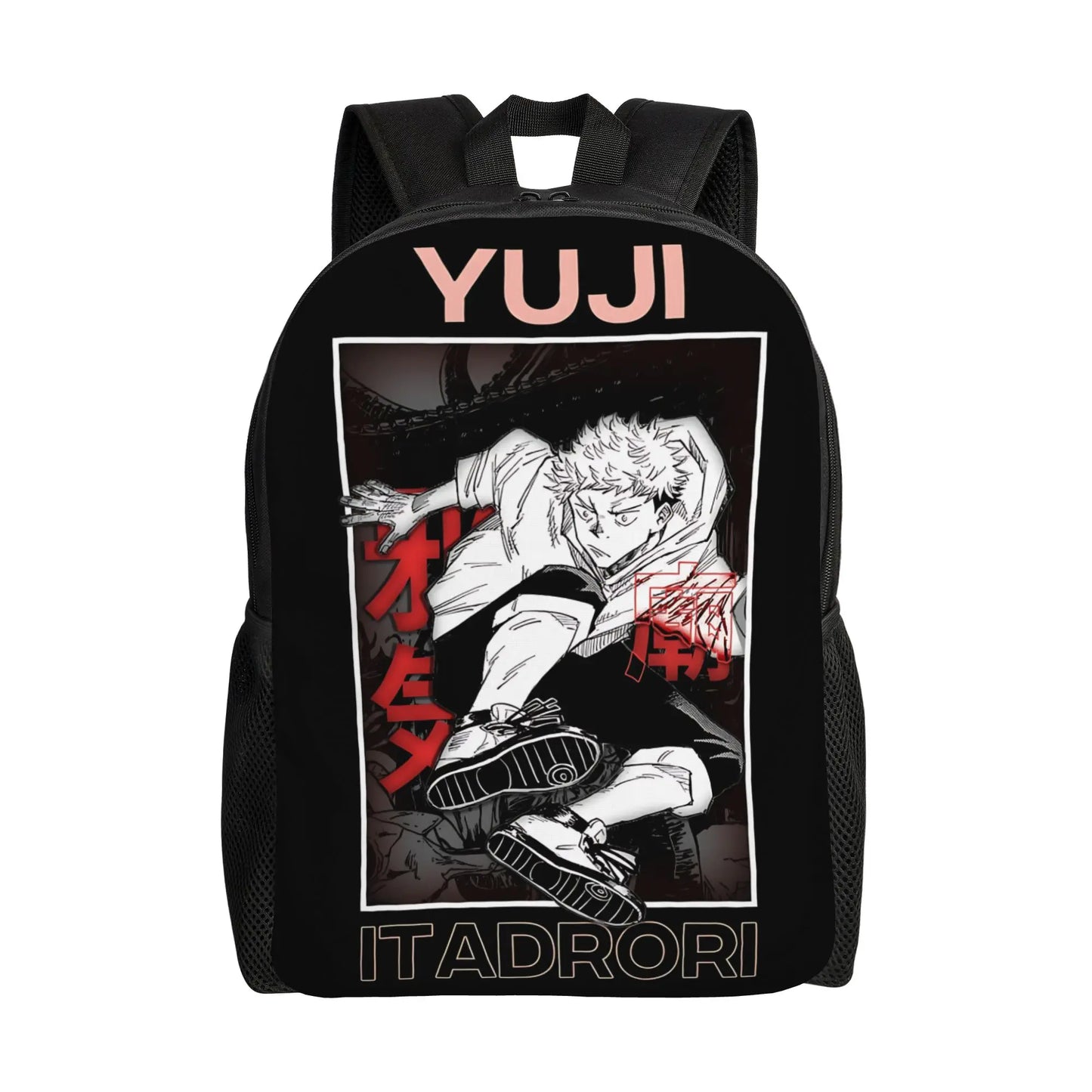 Sac à dos noir avec grand imprimé Yuji Itadori sur la façade