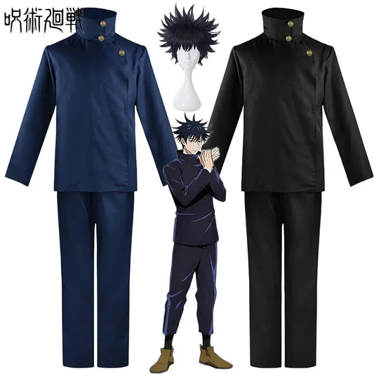 Costume de cosplay bleu marine : veste et pantalon, col montant à boutons dorés