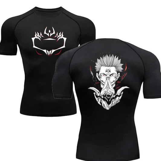 Black compression T-shirt with Sukuna Extension graphic front and back