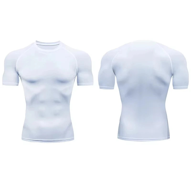 White compression T-shirt back and front without graphic, fitted athletic style