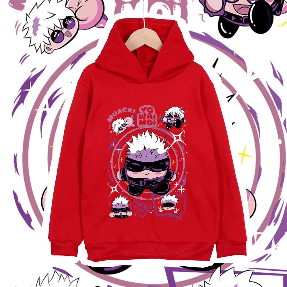 Hoodie rouge à capuche, imprimé manga au centre, manches longues