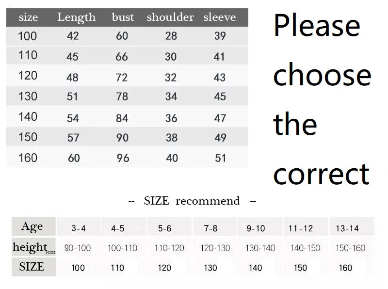 Tableau des tailles pour hoodie, mensurations par taille 100 à 160