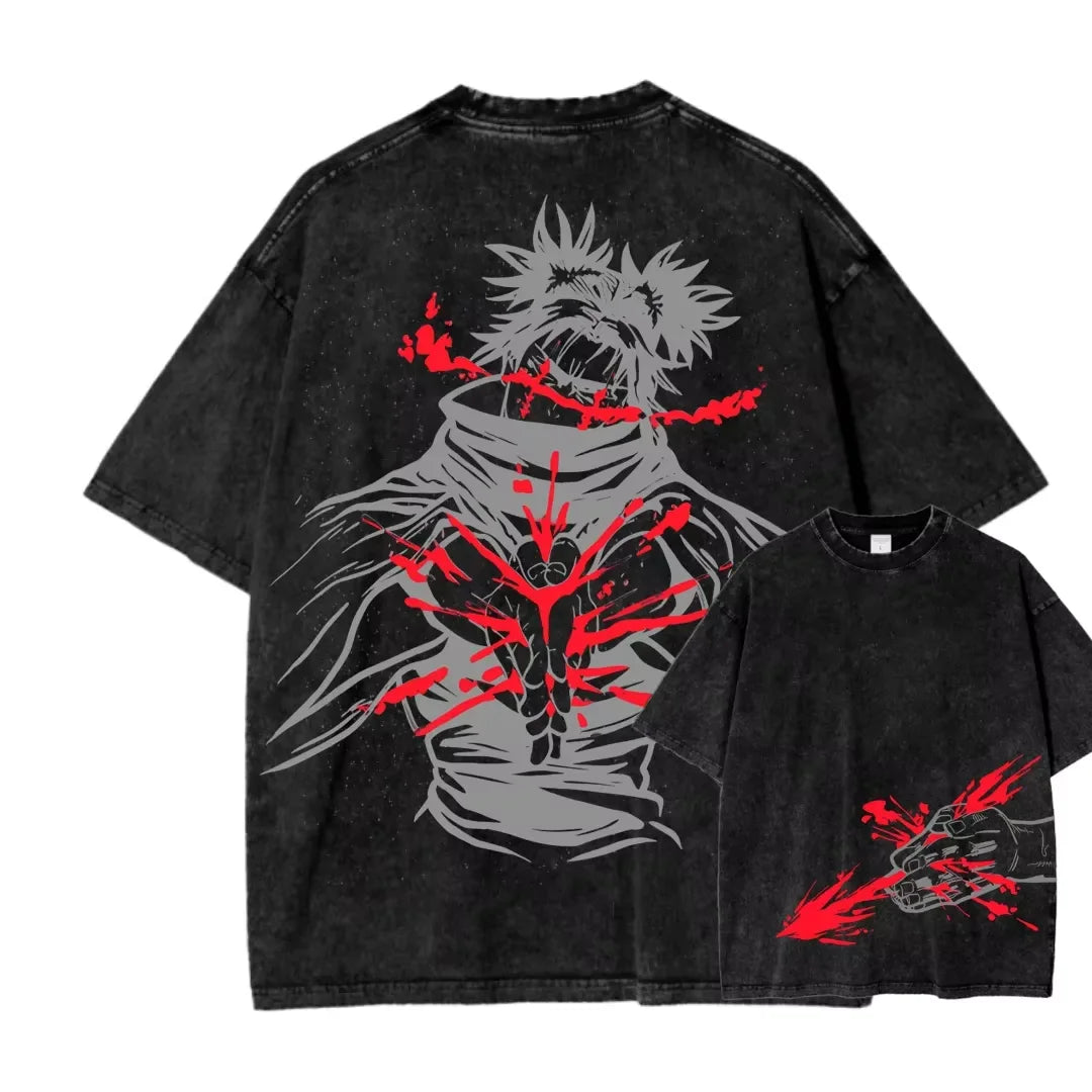 T-shirt noir Choso : grand imprimé devant et motif rouge sur la poitrine