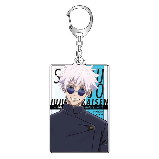 Porte-clé en métal avec portrait de Gojo Satoru et lunettes
