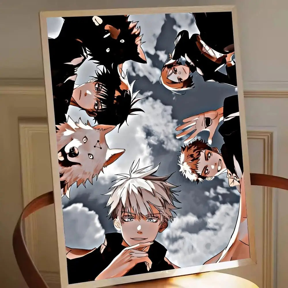 Poster manga mosaïque avec personnages Jujutsu Kaisen, visages multiples