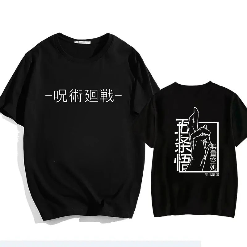 T-shirt noir avec lettrage japonais et dessin imprimé sur le devant