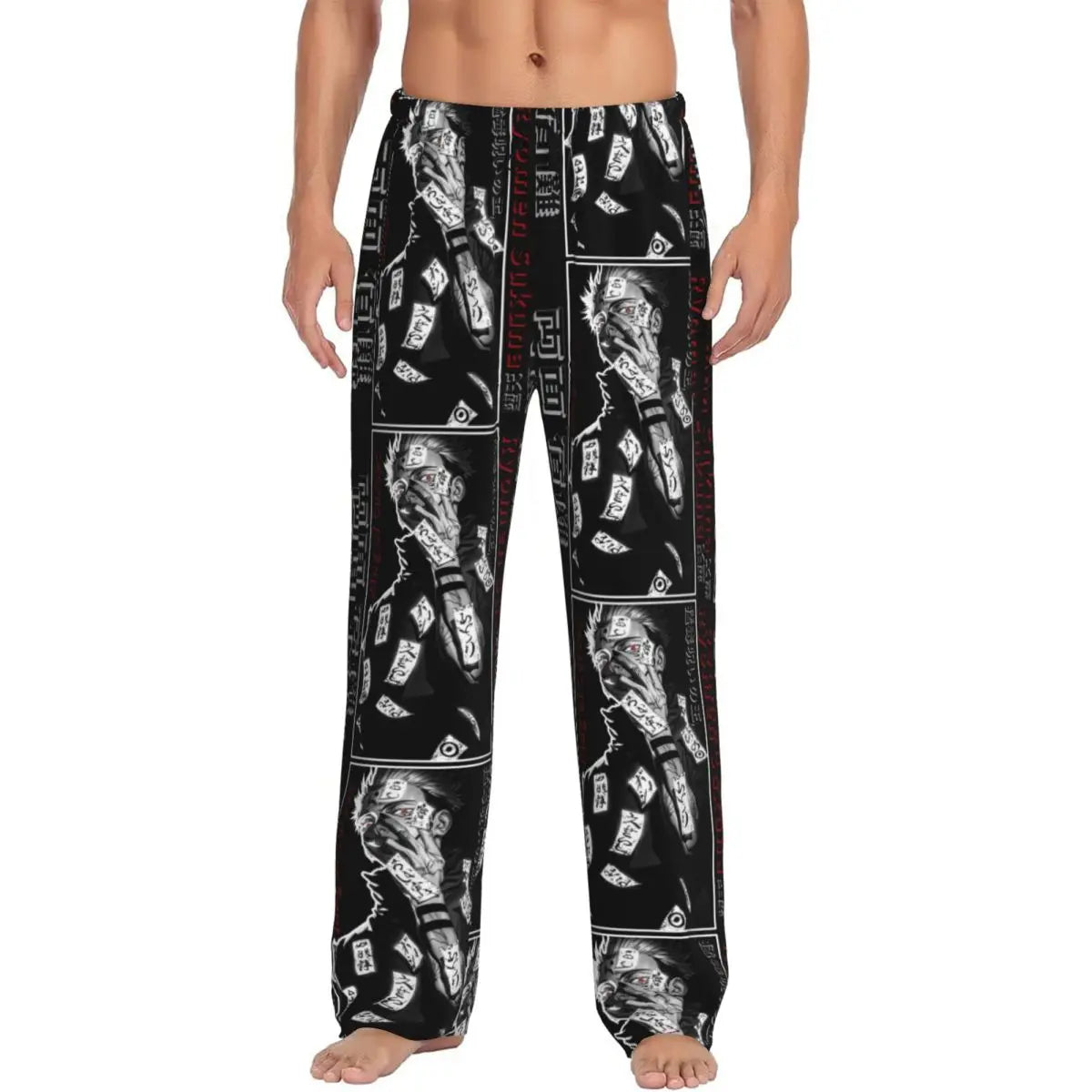 Pantalon de pyjama noir à imprimé graphique, taille élastique, jambes longues