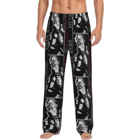 Pantalon de pyjama noir à imprimé graphique, taille élastique, jambes longues