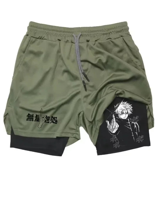 Short kaki avec cordon et imprimé manga noir, vue de face