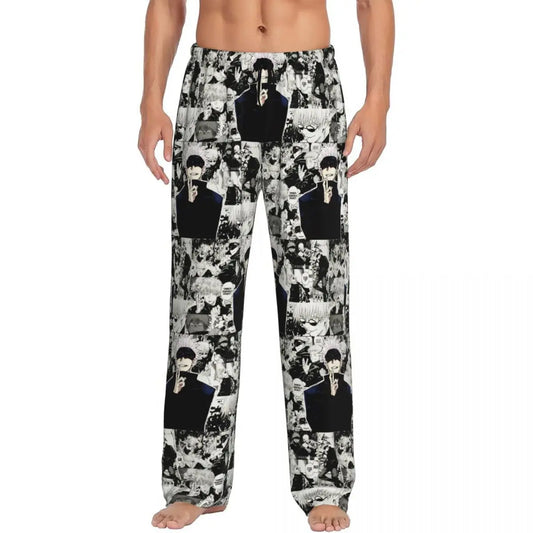 Pantalon de pyjama style mangas, imprimé noir et blanc, taille élastique, coupe droite