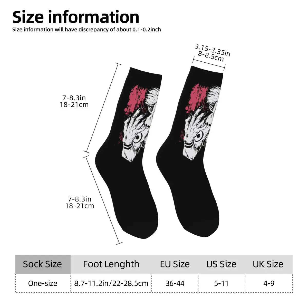 Tableau des tailles : longueur 22–28,5 cm, EU 36–44, UK 4–9, one-size